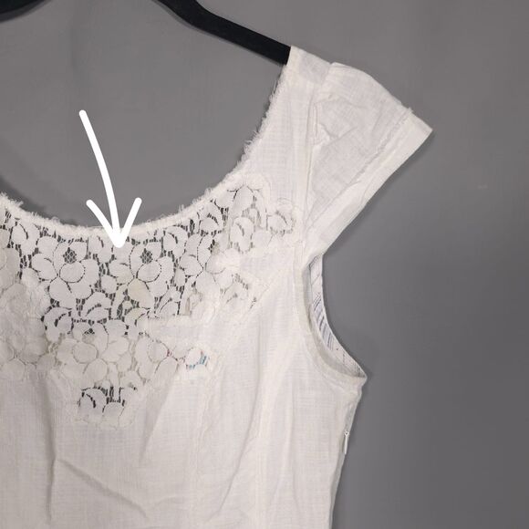Free People Mini Dress Size 8 White Floral Lace Cap Sleeves Cotton - Picture 8 of 11